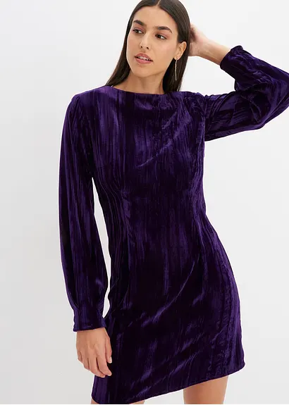 Bonprix Kurzes Samtkleid Mit Schulterpolstern - Lila - Damen