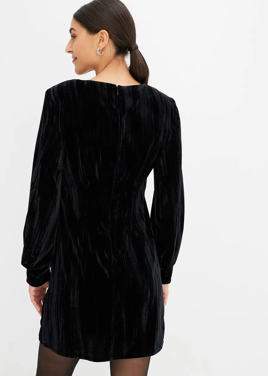 Bonprix Kurzes Samtkleid Mit Schulterpolstern - Schwarz - Damen