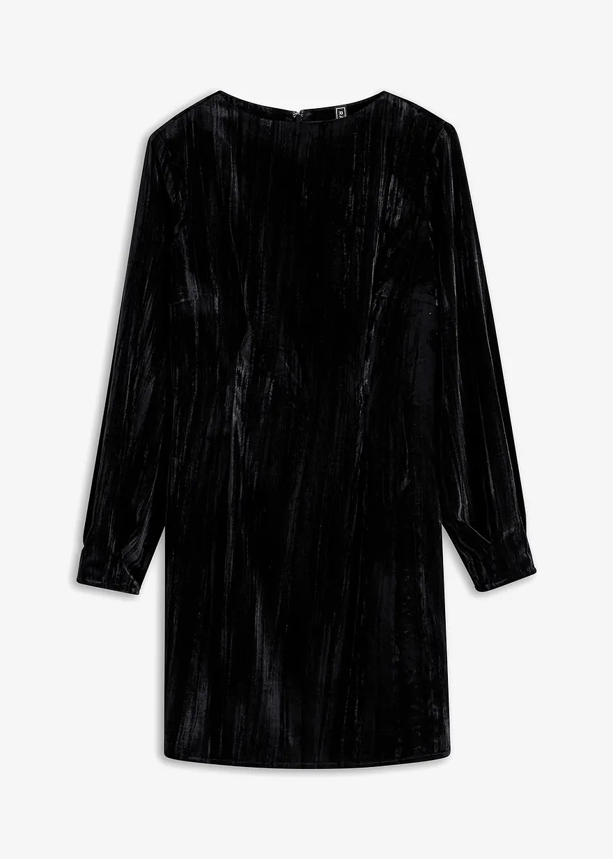 bonprix Kurzes Samtkleid mit Schulterpolstern - schwarz - Damen