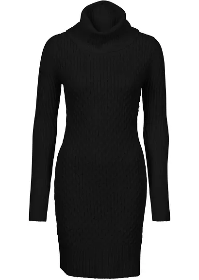 bonprix Kurzes Strickkleid mit Rollkragen - schwarz - Damen