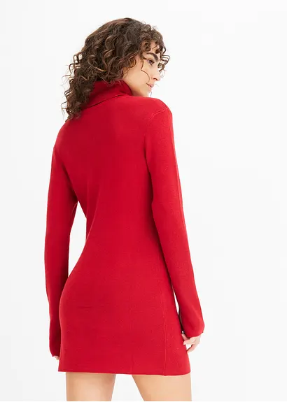Bonprix Kurzes Strickkleid Mit Stehkragen - Rot - Damen