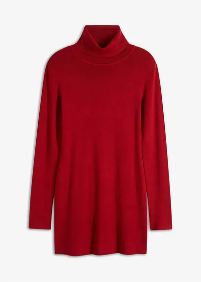 Bonprix Kurzes Strickkleid Mit Stehkragen - Rot - Damen