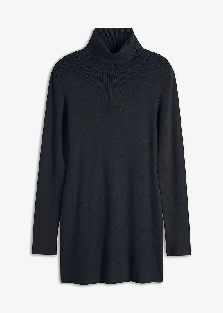 bonprix Kurzes Strickkleid mit Stehkragen - schwarz - Damen