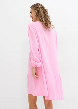 Bonprix Kurzes Stufenkleid Mit Bindeband Am Ausschnitt - Rosa