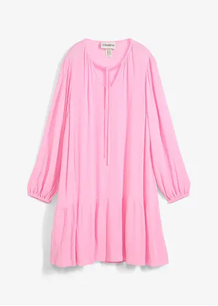 bonprix Kurzes Stufenkleid mit Bindeband am Ausschnitt - rosa