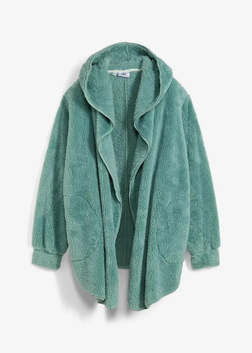 bonprix Kuschelige Kapuzenjacke aus Fleece - grün - Damen