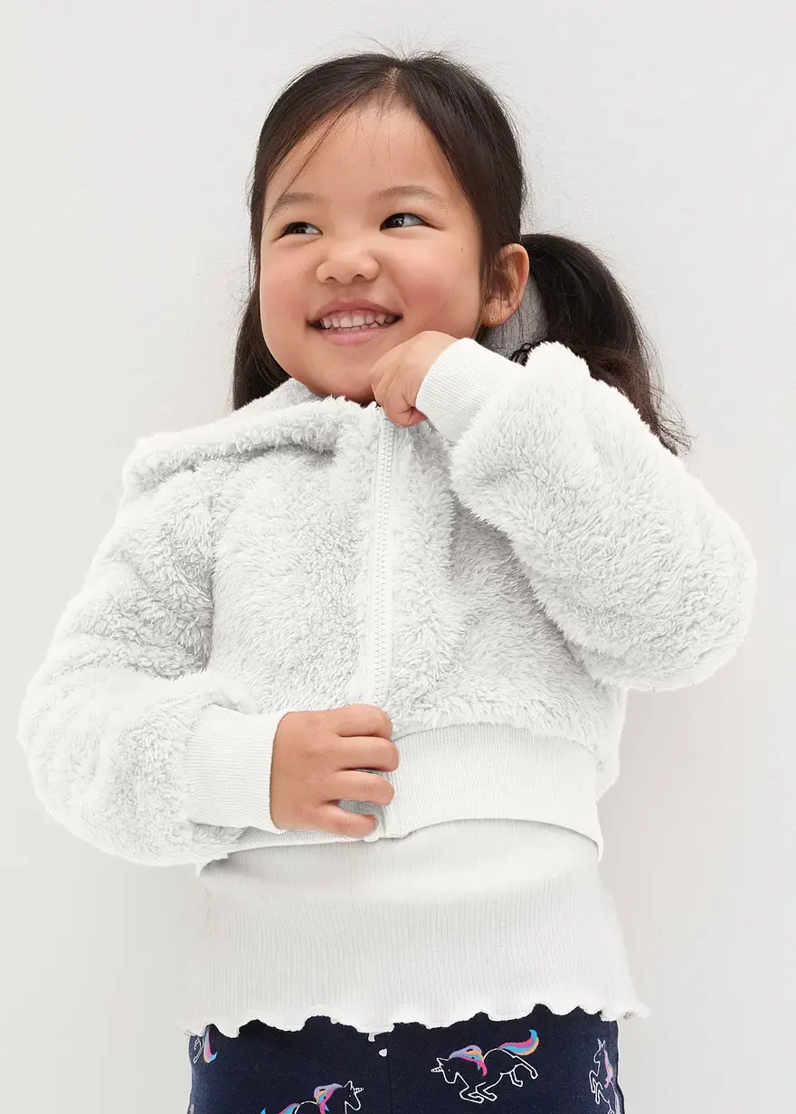 Bonprix Kuschelige Mädchen Teddyfleece Jacke Mit Kapuze - Weiß