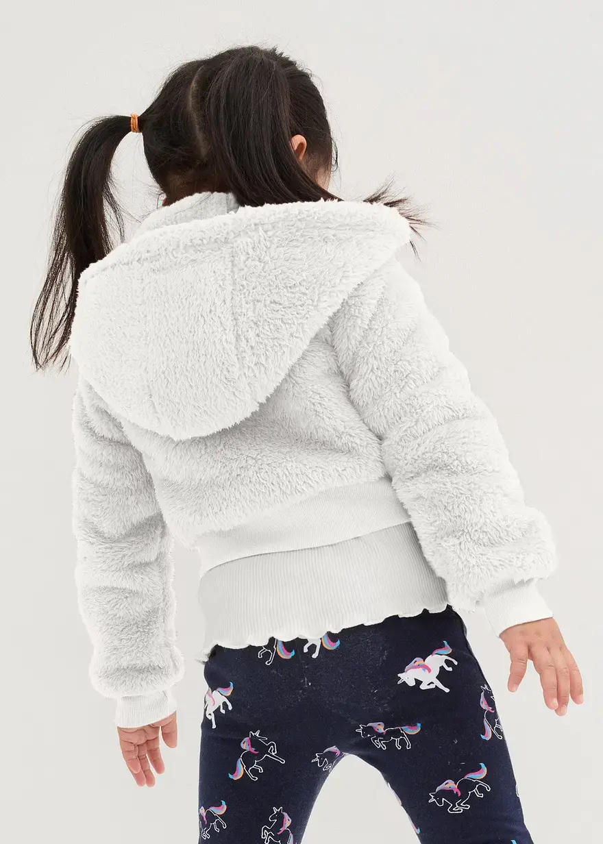 Bonprix Kuschelige Mädchen Teddyfleece Jacke Mit Kapuze - Weiß