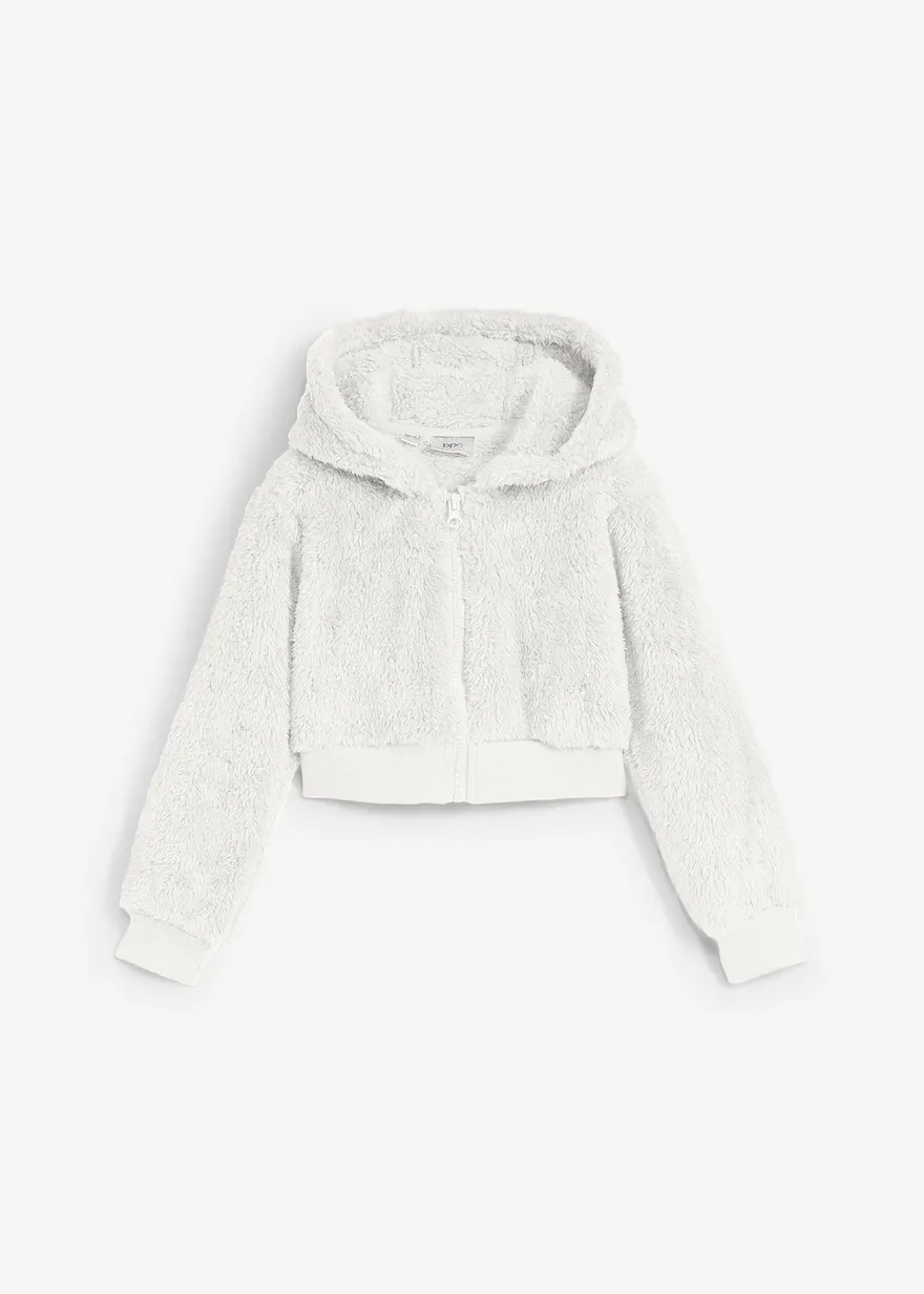 bonprix Kuschelige Mädchen Teddyfleece Jacke mit Kapuze - weiß