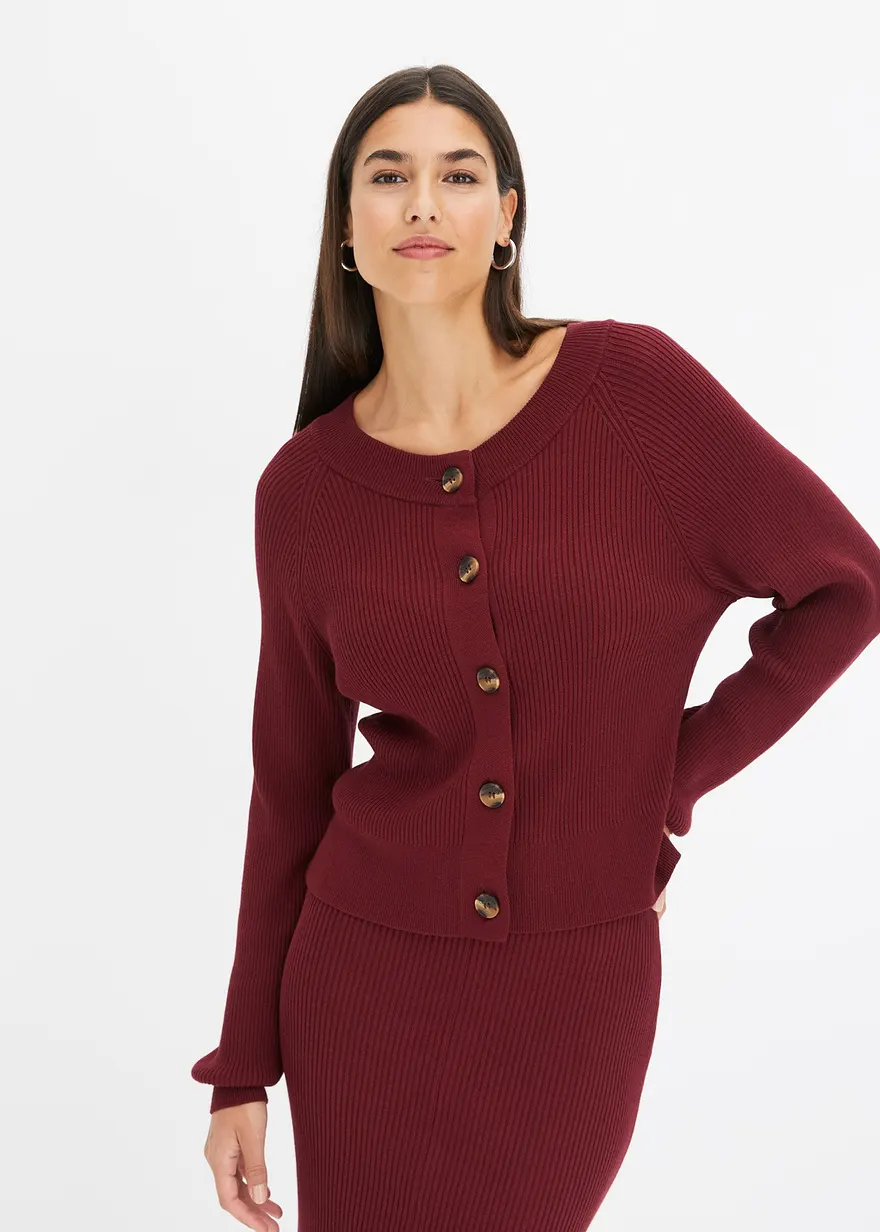 Bonprix Kuschelige Strickjacke Mit Knöpfen - Rot - Damen