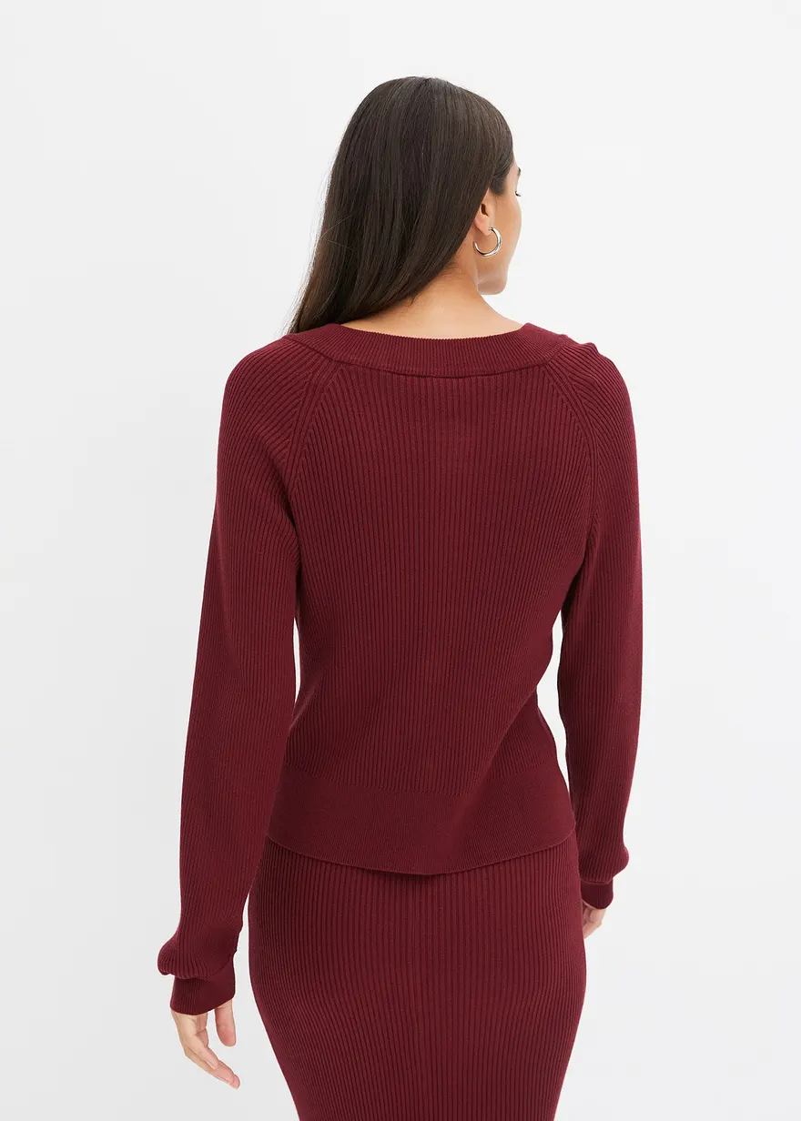 Bonprix Kuschelige Strickjacke Mit Knöpfen - Rot - Damen