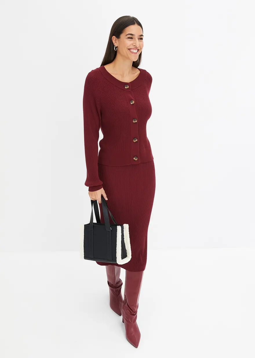 Bonprix Kuschelige Strickjacke Mit Knöpfen - Rot - Damen