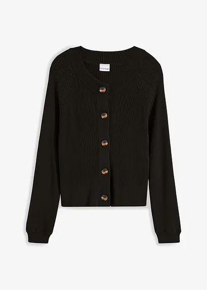 bonprix Kuschelige Strickjacke mit Knöpfen - schwarz - Damen