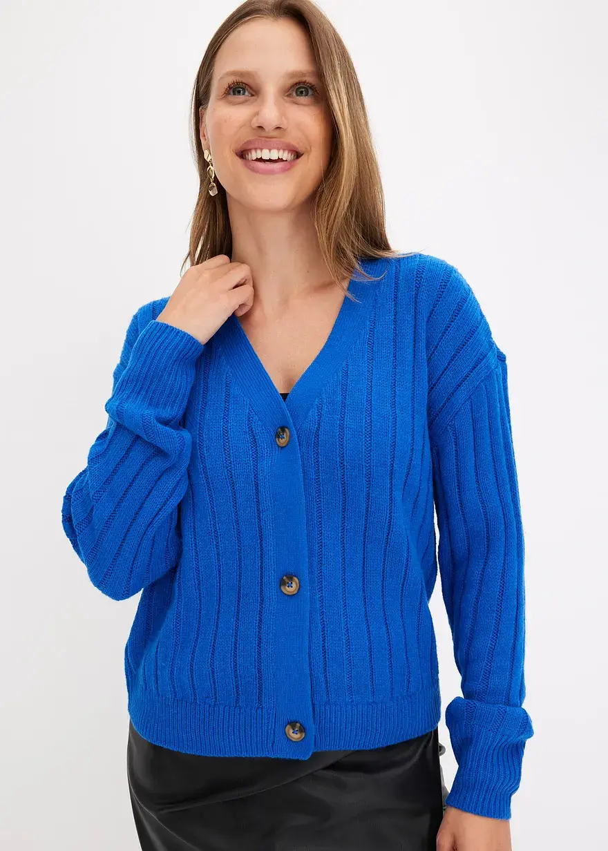 Bonprix Kuschelige Strickjacke Mit Knopfverschluss - Blau