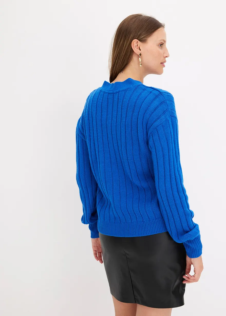 Bonprix Kuschelige Strickjacke Mit Knopfverschluss - Blau