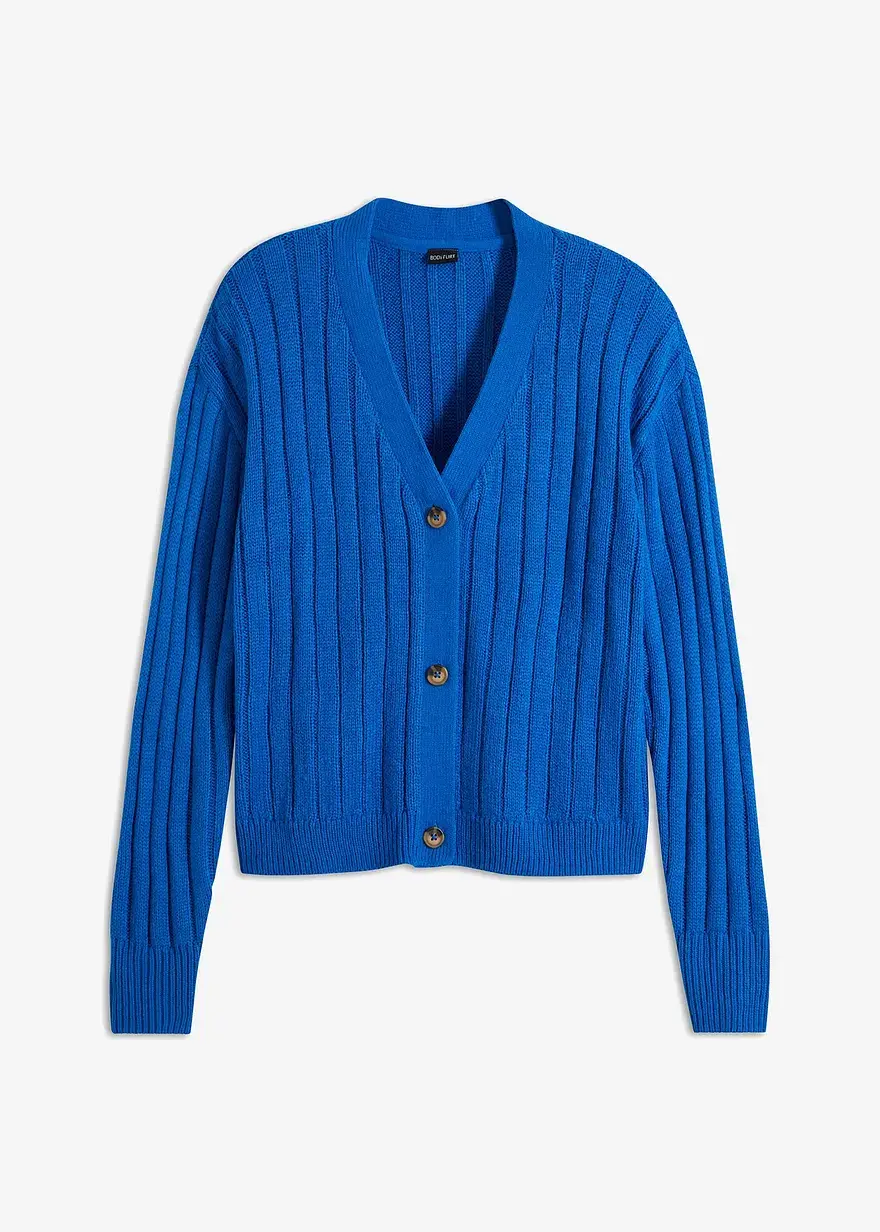 bonprix Kuschelige Strickjacke mit Knopfverschluss - blau