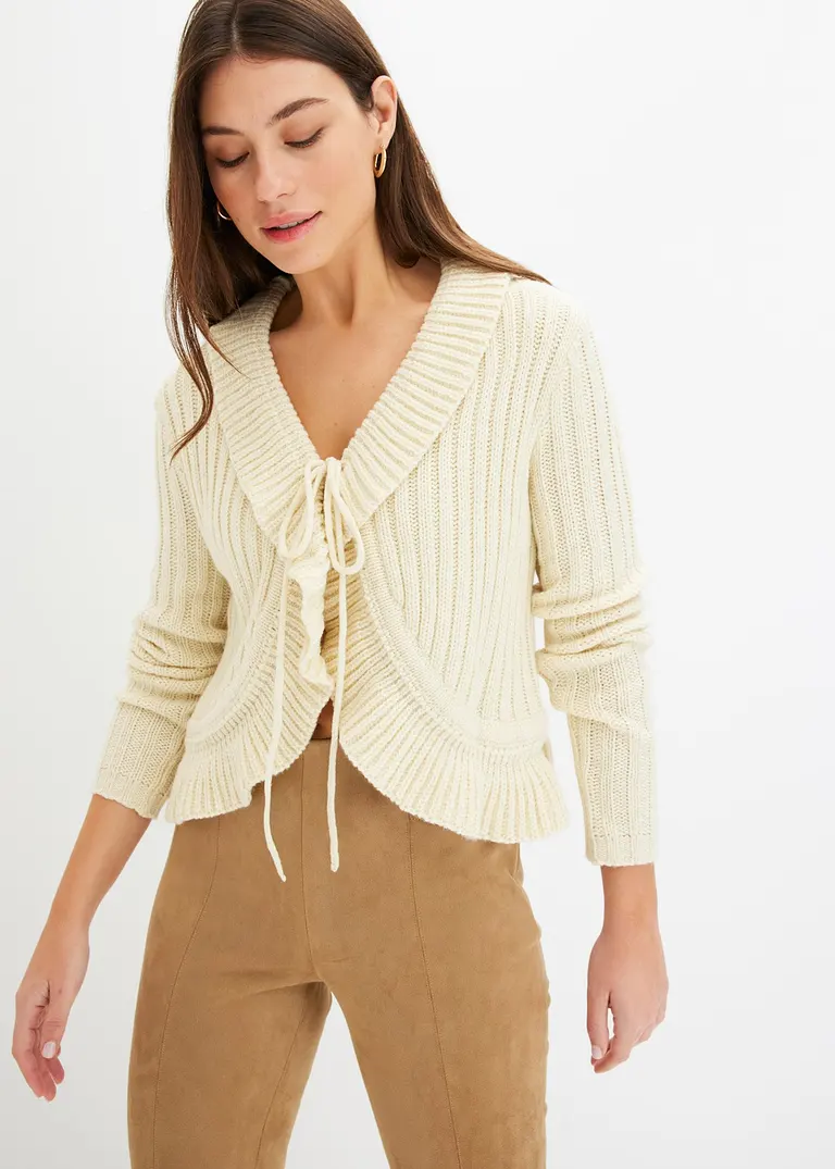 Bonprix Kuschelige Und Feminine Strickjacke Mit Bindeband - Beige - Damen