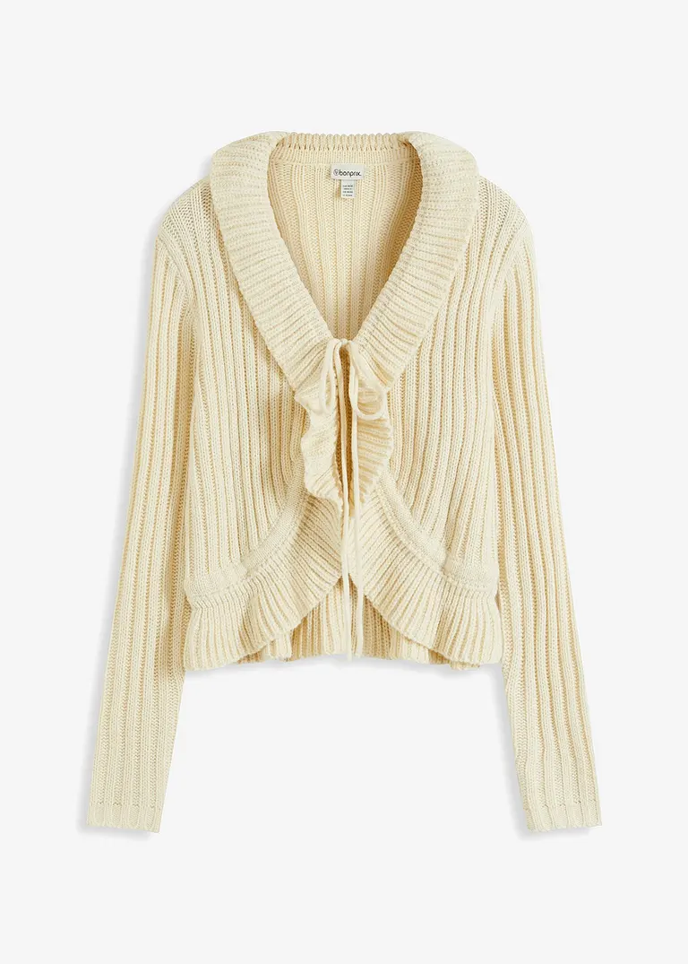 bonprix Kuschelige und feminine Strickjacke mit Bindeband - beige - Damen
