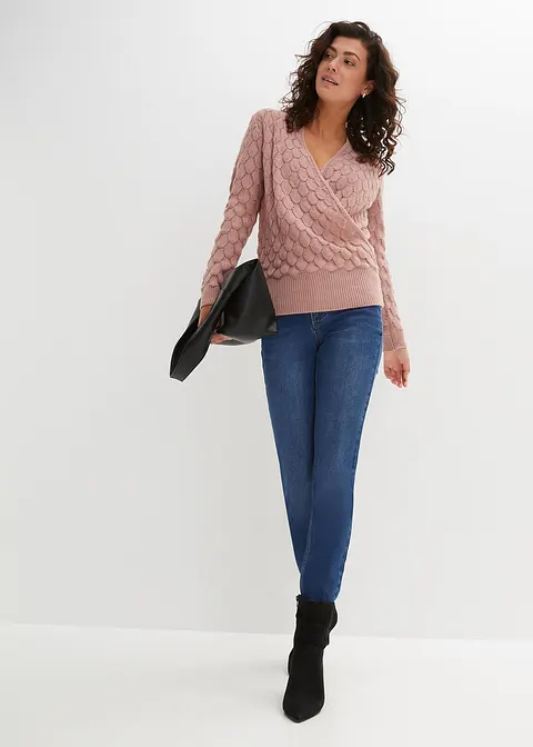 Bonprix Kuscheliger Ajour-Pullover In Modischer Wickeloptik. - Rosa