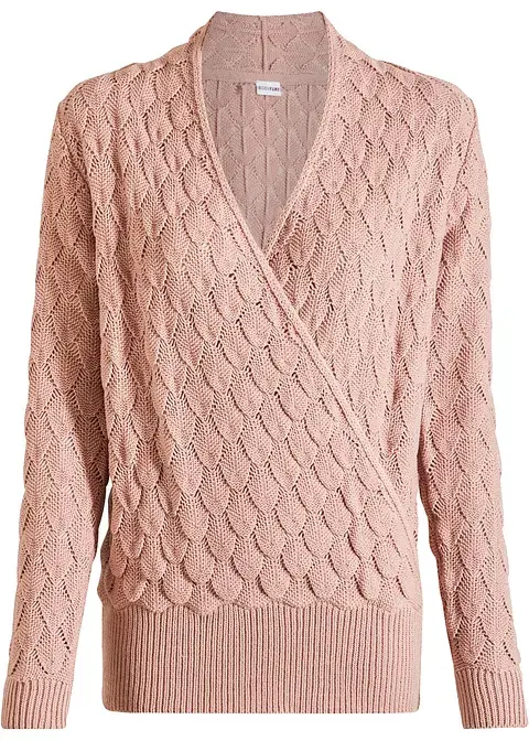 bonprix Kuscheliger Ajour-Pullover in modischer Wickeloptik. - rosa