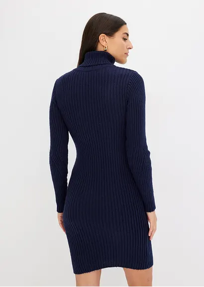 Bonprix Kuscheliger Kleid Mit Schönem Ausschnitt Und Kragen - Blau