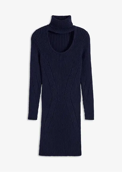 bonprix Kuscheliger Kleid mit schönem Ausschnitt und Kragen - blau