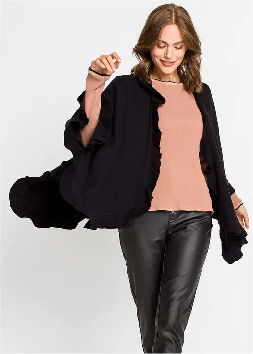 Bonprix Kuscheliger Poncho Mit Kaschmiranteil - Schwarz - Damen