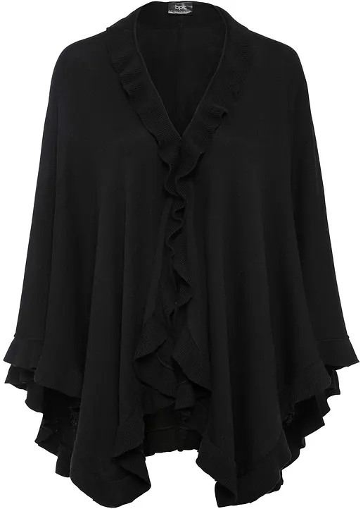 bonprix Kuscheliger Poncho mit Kaschmiranteil - schwarz - Damen