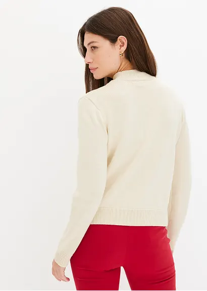 Bonprix Kuscheliger Pullover Mit Ajourmuster Und Perlen - Beige