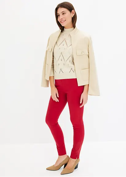 Bonprix Kuscheliger Pullover Mit Ajourmuster Und Perlen - Beige