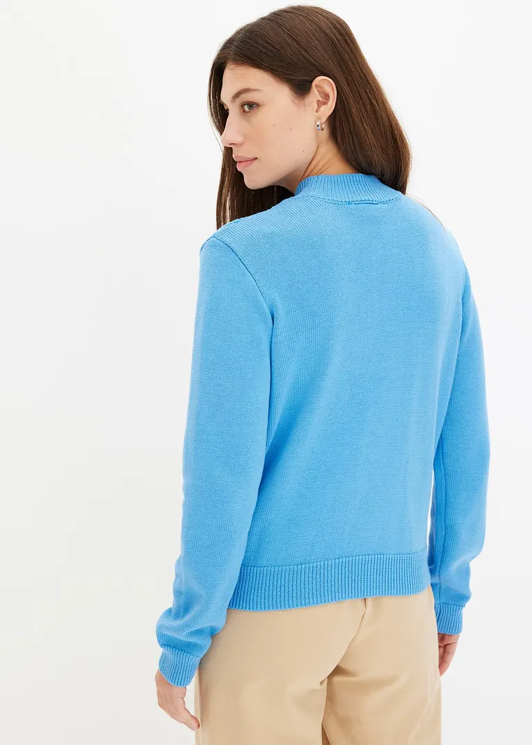 Bonprix Kuscheliger Pullover Mit Ajourmuster Und Perlen - Blau