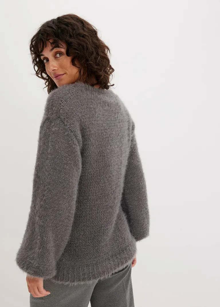 Bonprix Kuscheliger Pullover Mit Längeren Fasern - Grau - Damen