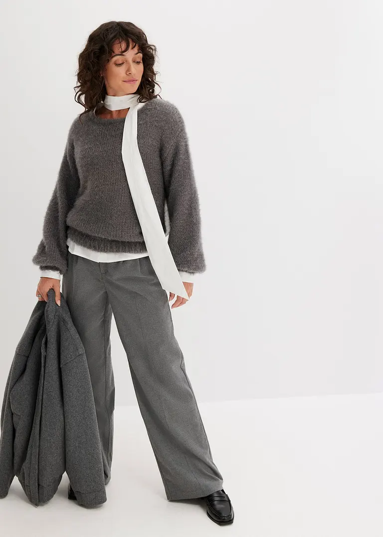 Bonprix Kuscheliger Pullover Mit Längeren Fasern - Grau - Damen