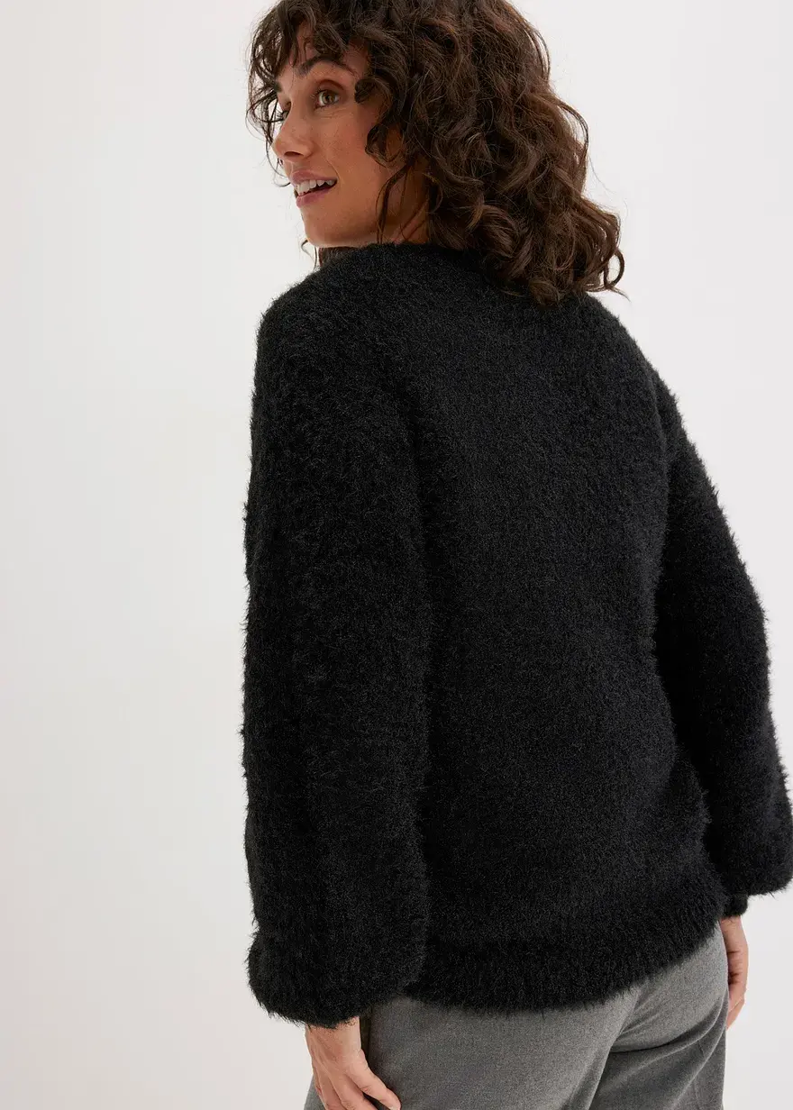 Bonprix Kuscheliger Pullover Mit Längeren Fasern - Schwarz
