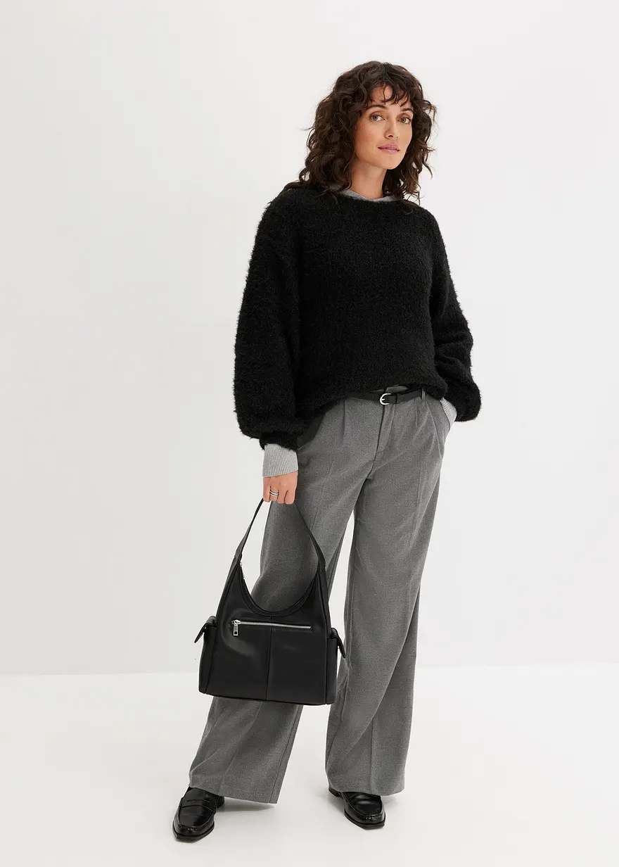 Bonprix Kuscheliger Pullover Mit Längeren Fasern - Schwarz
