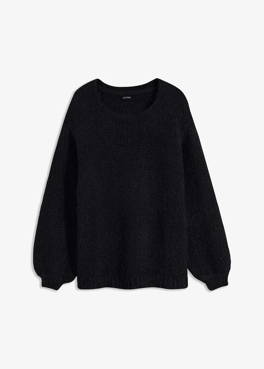 bonprix Kuscheliger Pullover mit längeren Fasern - schwarz