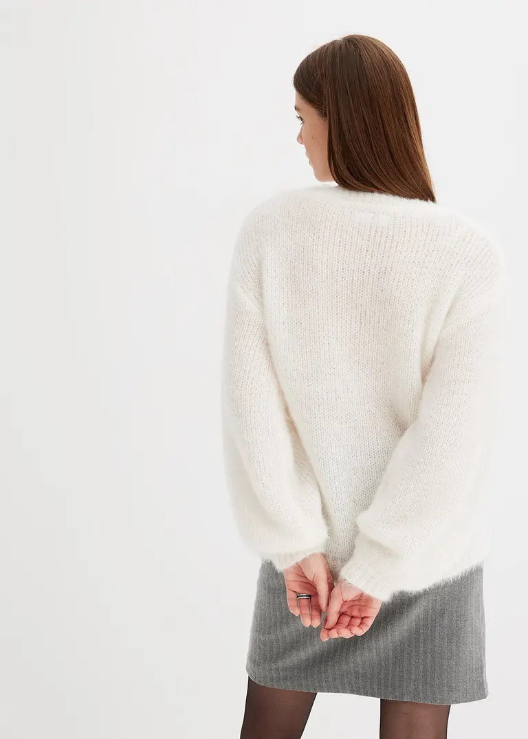 Bonprix Kuscheliger Pullover Mit Längeren Fasern - Weiß - Damen