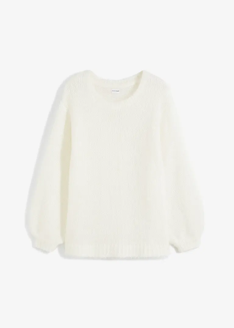 bonprix Kuscheliger Pullover mit längeren Fasern - weiß - Damen