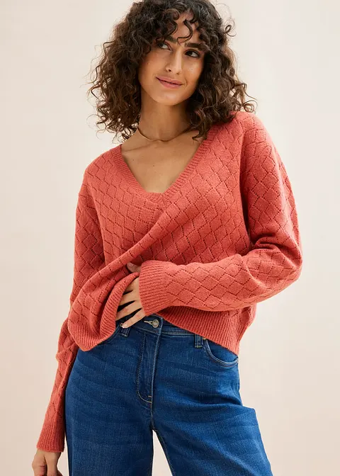 Bonprix Kuscheliger Pullover Mit Lochmuster - Rosa - Damen