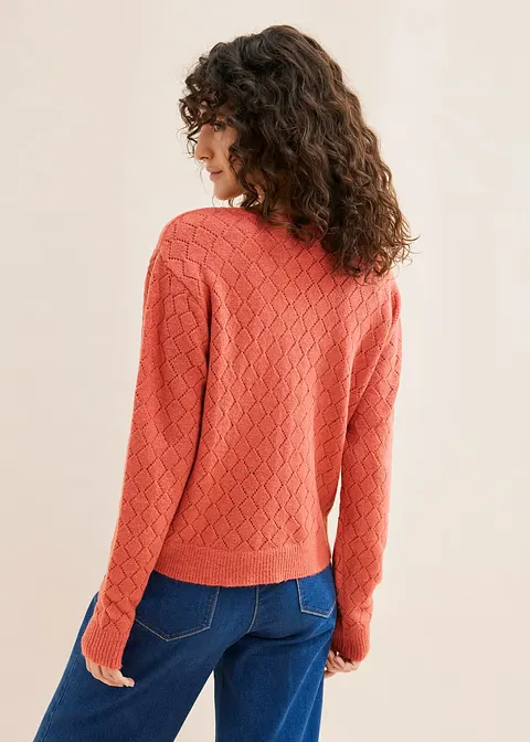 Bonprix Kuscheliger Pullover Mit Lochmuster - Rosa - Damen