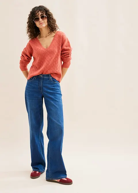 Bonprix Kuscheliger Pullover Mit Lochmuster - Rosa - Damen
