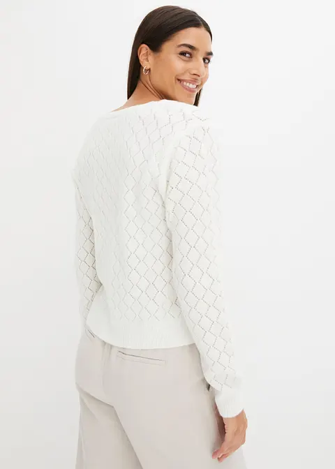 Bonprix Kuscheliger Pullover Mit Lochmuster - Weiß - Damen