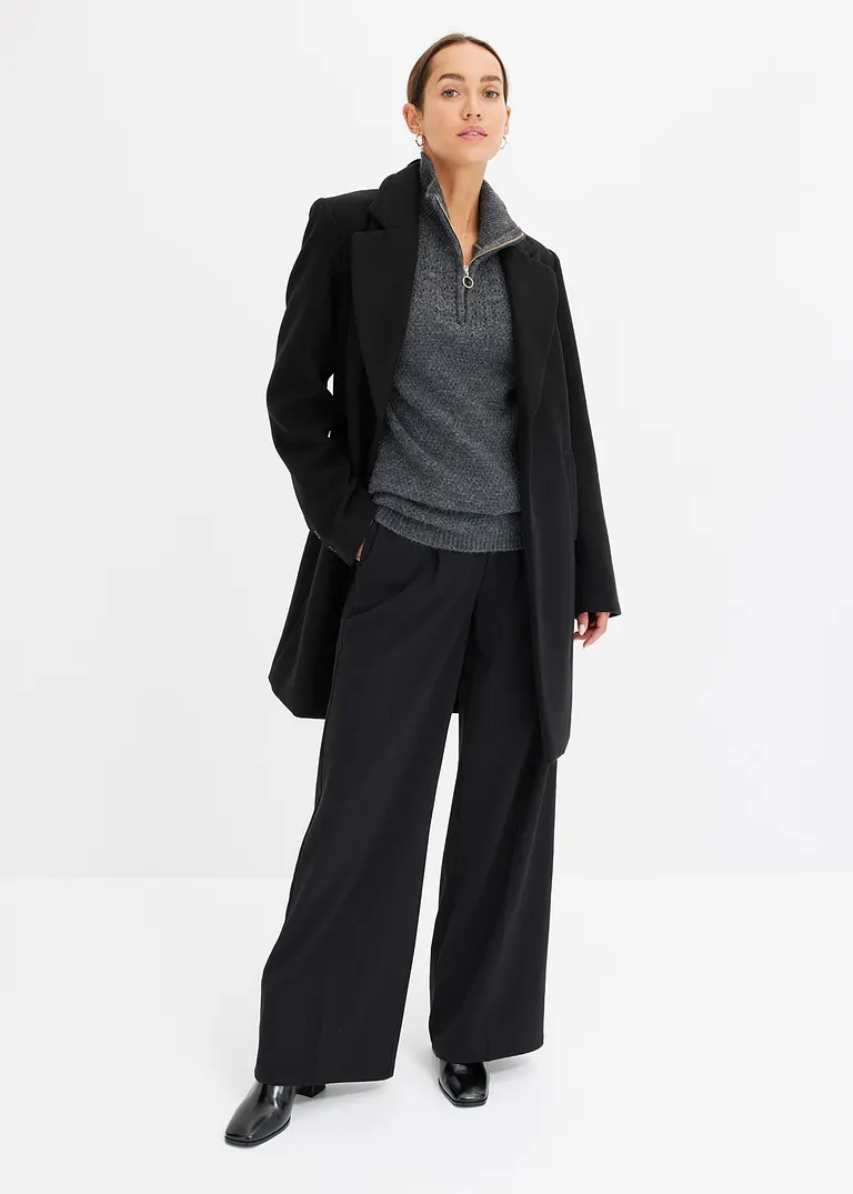Bonprix Kuscheliger Pullover Mit Reißverschluss - Grau - Damen
