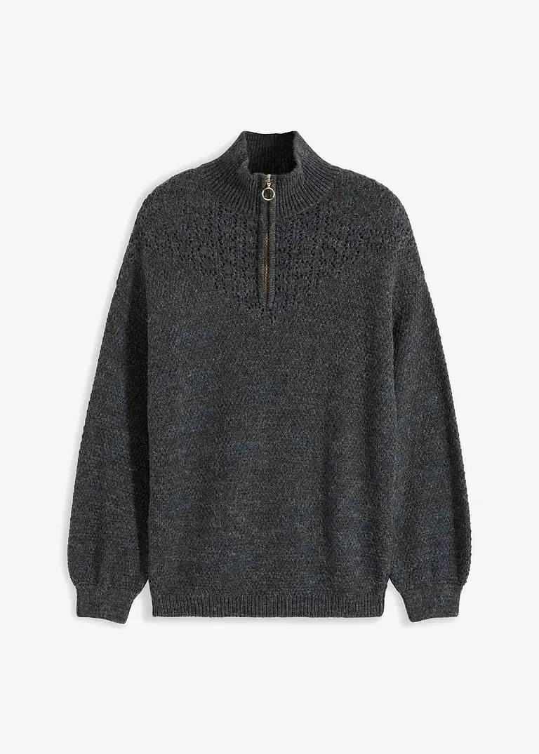 bonprix Kuscheliger Pullover mit Reißverschluss - grau - Damen