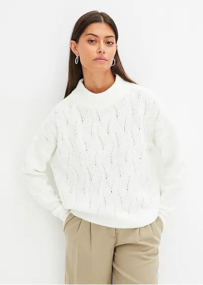 Bonprix Kuscheliger Pullover Mit Struktur - Weiß - Damen