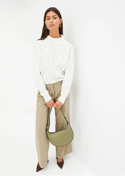 Bonprix Kuscheliger Pullover Mit Struktur - Weiß - Damen