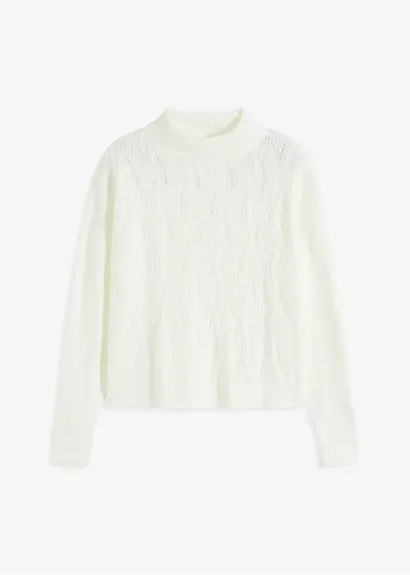 bonprix Kuscheliger Pullover mit Struktur - weiß - Damen