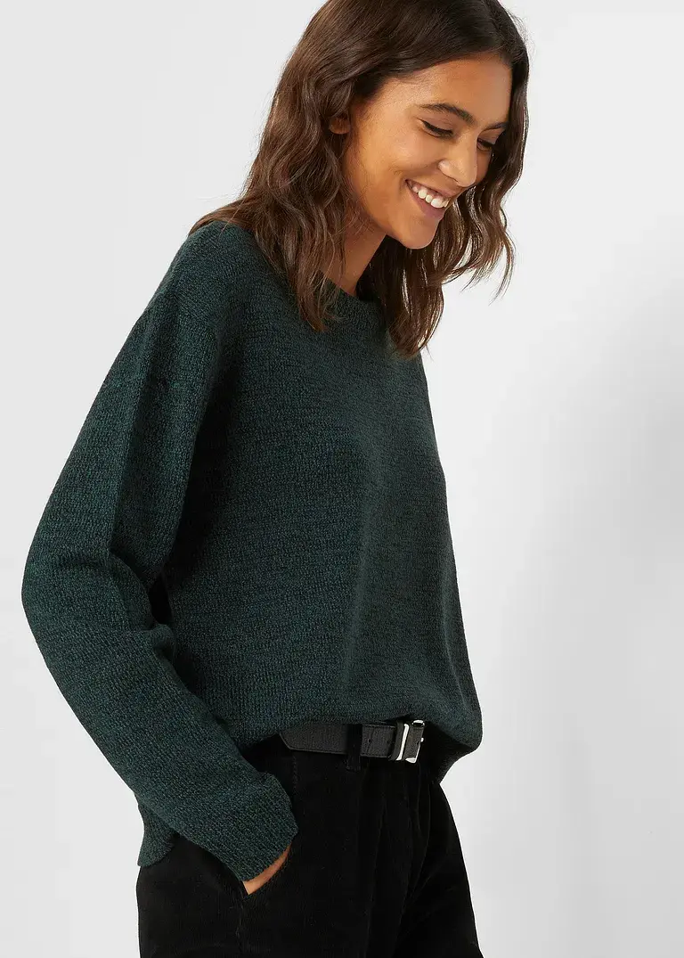 Bonprix Kuscheliger Strick-Pullover Mit Rundhals-Ausschnitt - Grün