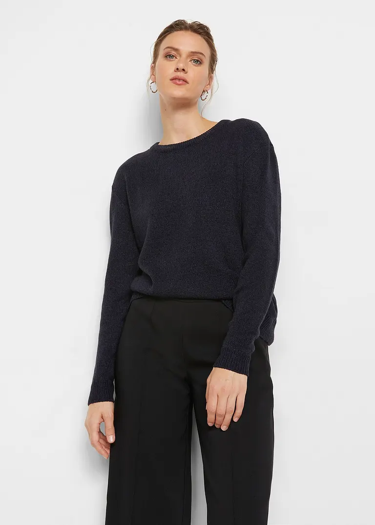 Bonprix Kuscheliger Strick-Pullover Mit Rundhals-Ausschnitt - Blau
