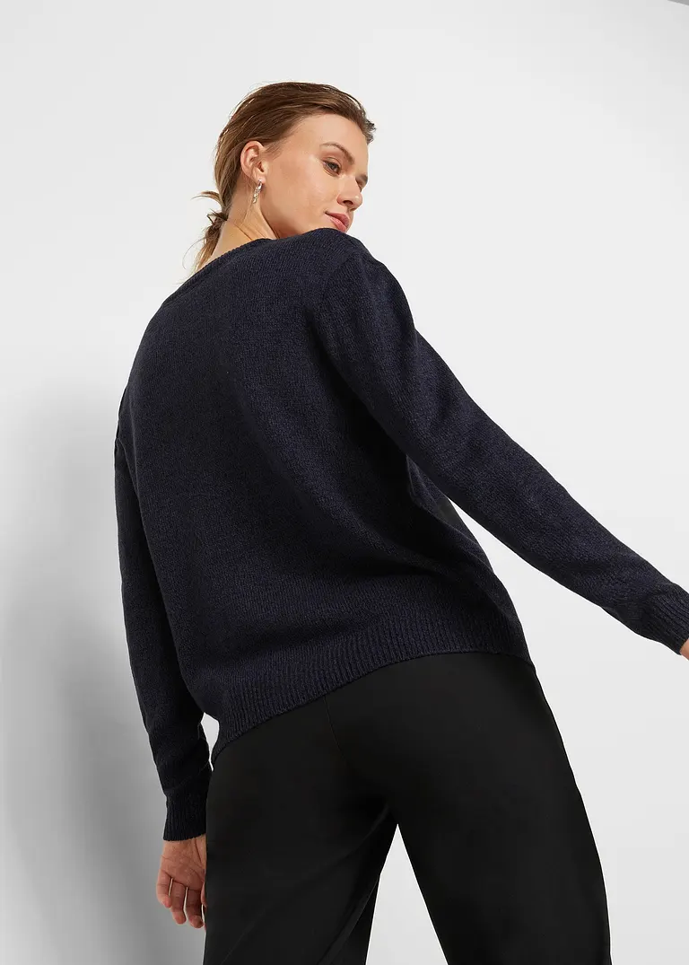 Bonprix Kuscheliger Strick-Pullover Mit Rundhals-Ausschnitt - Blau